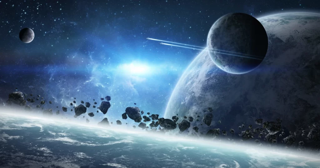 L'immagine di fantasia di uno scenario di un altro pianeta nell' Universo