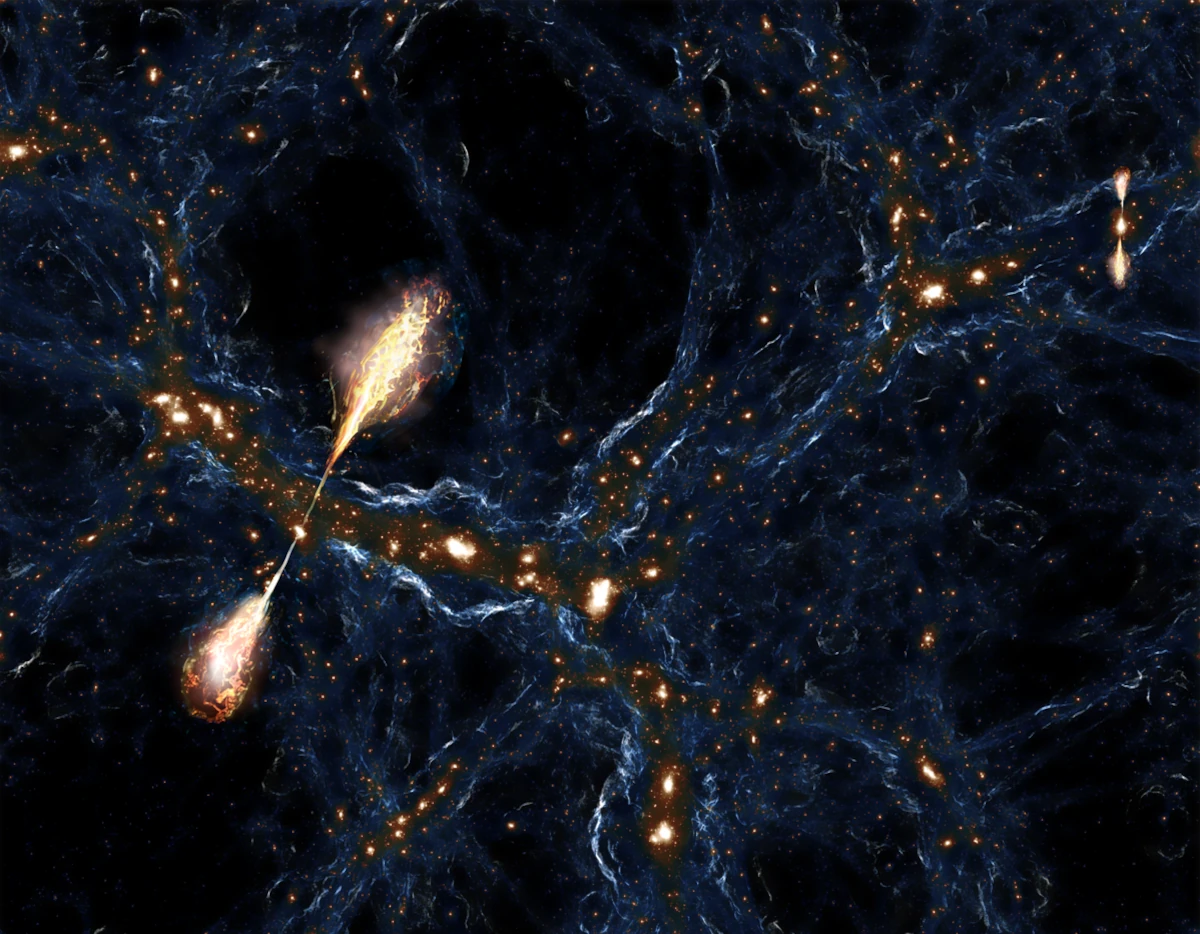 Scoperto due grandi getti provenire da un buco nero supermassiccio dall'impressionante lunghezza di 23 milioni di anni luce